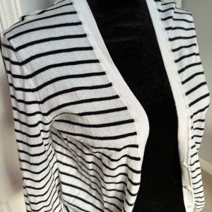Loft Black White Striped Button Sweater 3/4 sleeve Sz XS